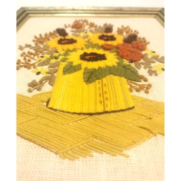 Vintage Floral Crewel Pictures in Wooden Frames - Bouquets - Picture 5 of 13